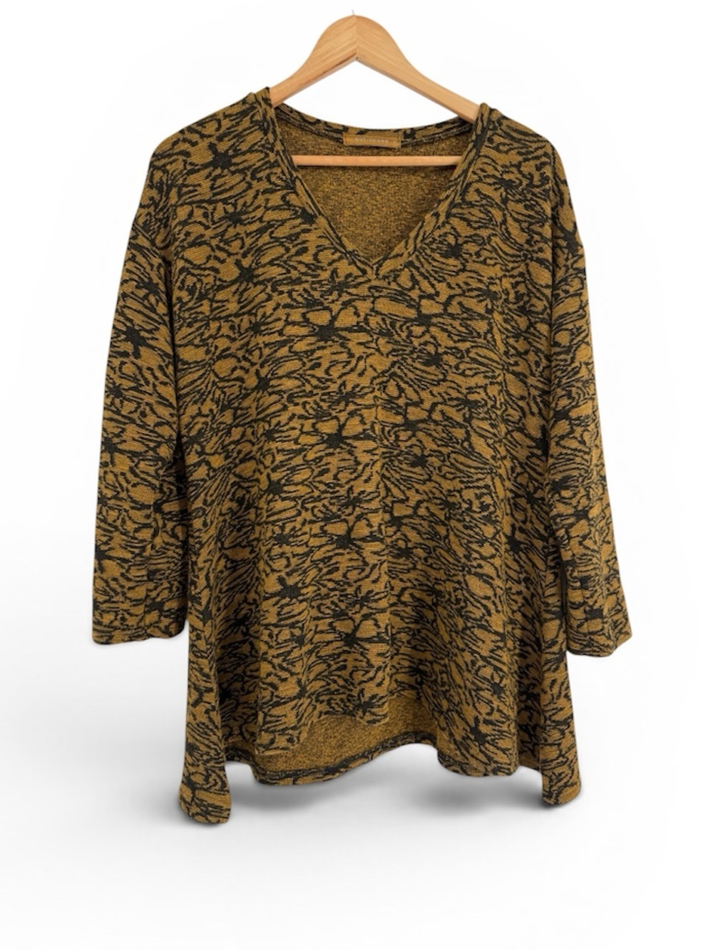 Cut Loose Womens V-Neck Textured Swing Tunic Top Mustard black Size XL Casual